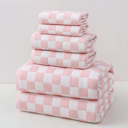 Pink Ultra-Soft 100% Cotton Gauze 6-Piece Towel Set | Absorbent & Quick-Dry Bath Towel - Mekamart Australia
