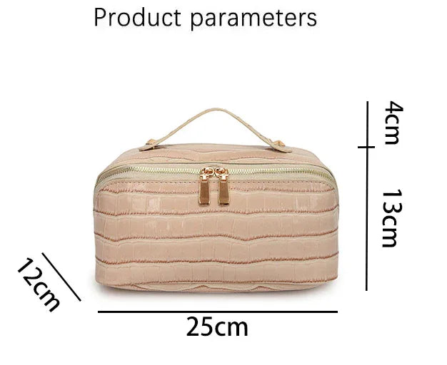 White Chic Croc-Embossed Travel Makeup Case Large Capacity Cosmetic Organizer Bag - Mekamart Australia