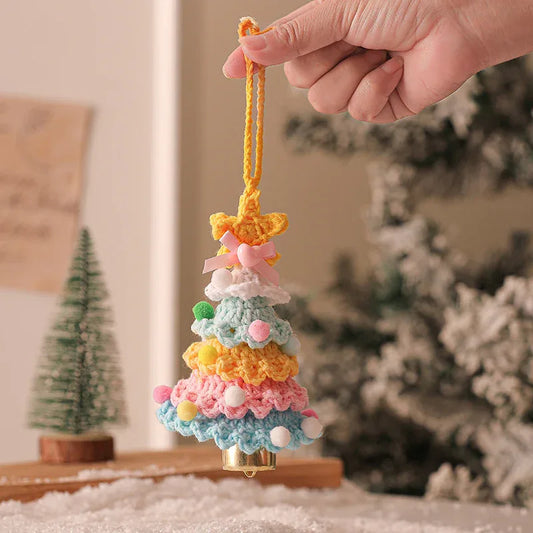 2PCS Multicolor Handmade-Style Crochet Christmas Tree Ornament - Festive Plush Hanging Decor for Home & Car - Mekamart Australia