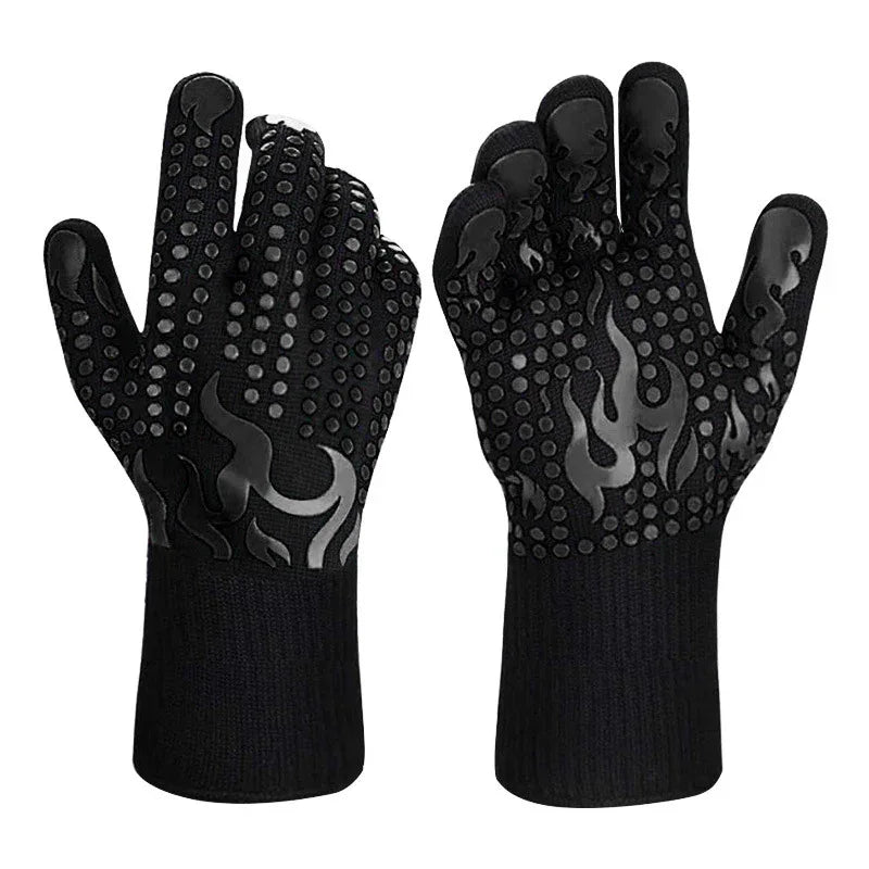 Black a Pair Of Extreme Heat Resistant BBQ Gloves (500°C) - Aramid Fiber with Non-Slip Silicone Grip for Grilling & Oven Use - Mekamart Australia