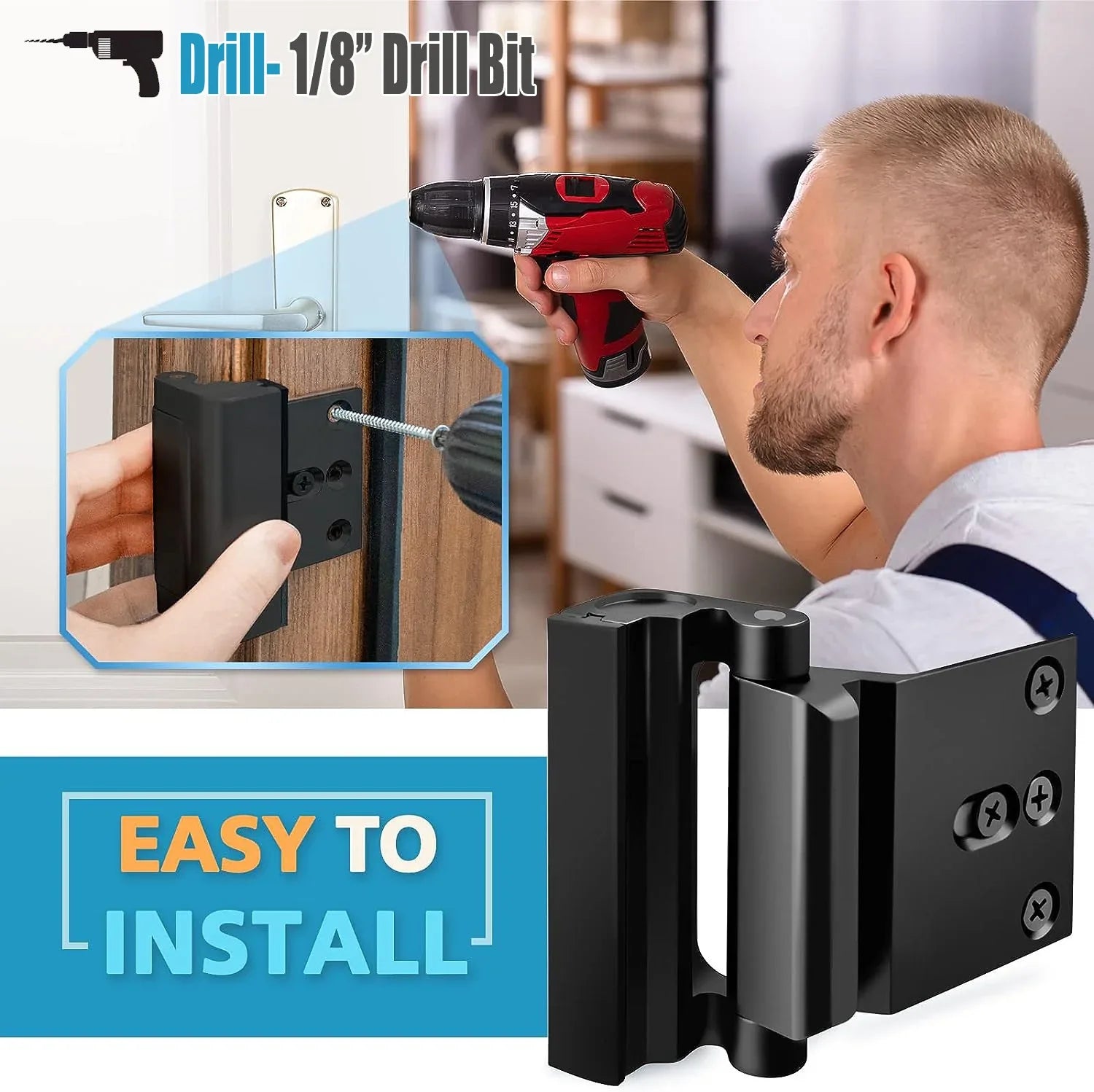 White Heavy-Duty Hotel Style Security Door Lock - Childproof Door Reinforcement Latch for Home Safety - Mekamart Australia