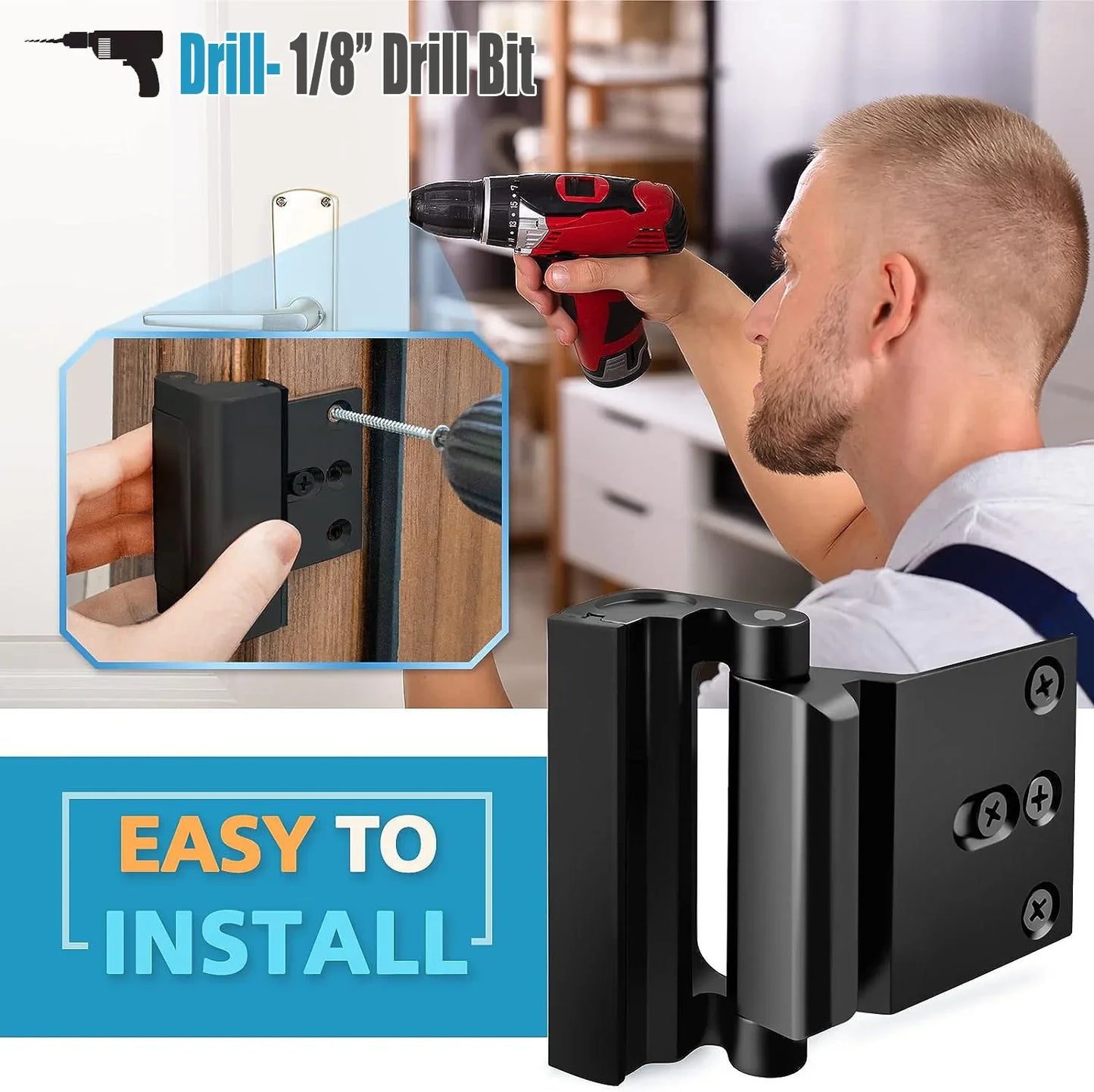 Black Heavy-Duty Hotel Style Security Door Lock - Childproof Door Reinforcement Latch for Home Safety - Mekamart Australia