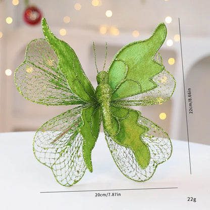Green Large Glitter Butterfly Christmas Ornaments (Set of 2) - Clip-On Decorations for Trees & Wreaths - Mekamart Australia