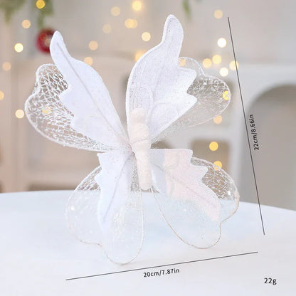 White Large Glitter Butterfly Christmas Ornaments (Set of 2) - Clip-On Decorations for Trees & Wreaths - Mekamart Australia