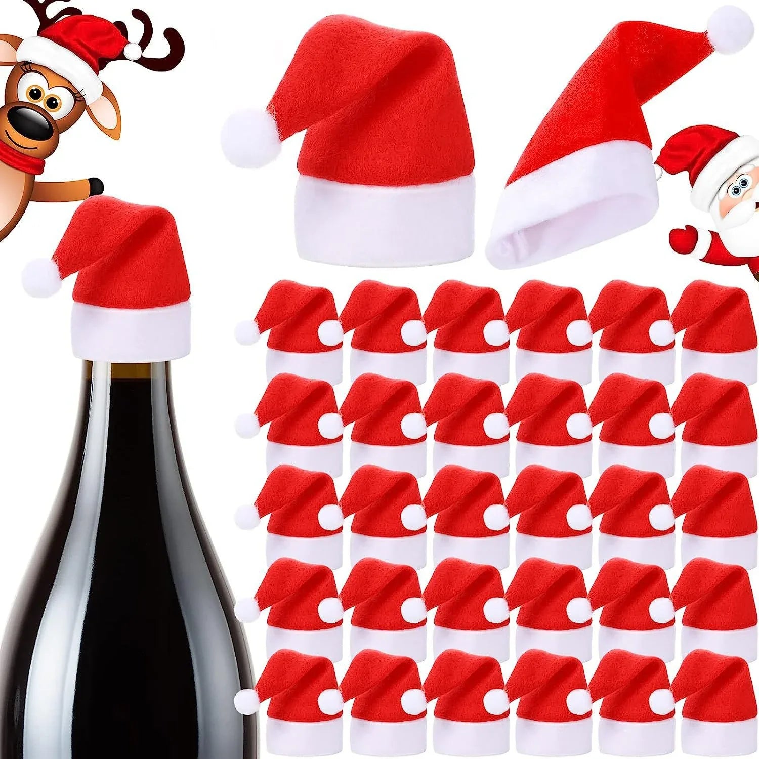 Mini Santa Hat Cutlery Holders (100-Pack) - Festive Christmas Wine Bottle Toppers & Table Decorations - Mekamart Australia