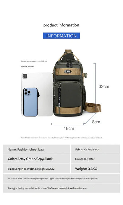 Army Green Stylish Multi-Functional Men's Chest Bag - Lightweight Crossbody Sling Pack - Mekamart Australia