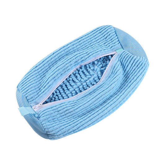 Blue 2piece Durable Sneaker Wash Bag for Washing Machine - Anti-Deformation Shoe Protector with Chenille Fabric