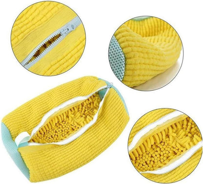 Yellow 2piece Durable Sneaker Wash Bag for Washing Machine - Anti-Deformation Shoe Protector with Chenille Fabric