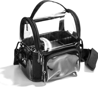Black Professional Clear Makeup Case - Portable PVC Cosmetic Organizer with Adjustable Dividers & Shoulder Strap - Mekamart Australia