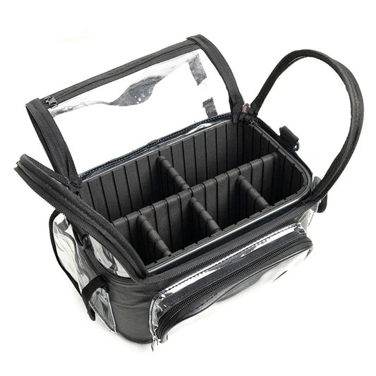 Black Professional Clear Makeup Case - Portable PVC Cosmetic Organizer with Adjustable Dividers & Shoulder Strap - Mekamart Australia