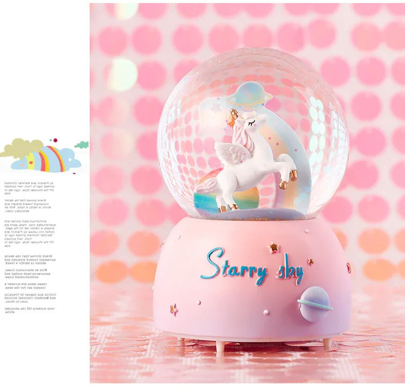 Enchanting Unicorn Snow Globe Music Box - Magical Starry Sky Musical Gift for Girls - Mekamart Australia
