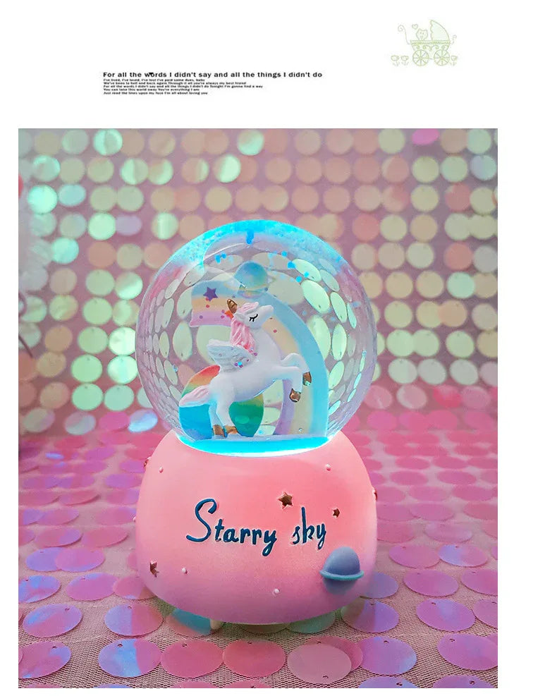 Enchanting Unicorn Snow Globe Music Box - Magical Starry Sky Musical Gift for Girls - Mekamart Australia