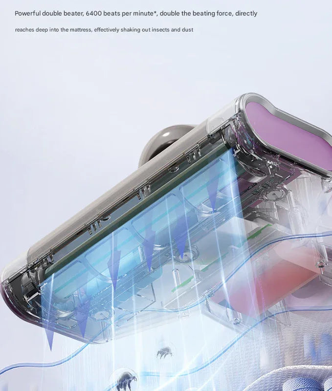Purple Advanced Cordless UV-C Dust Mite Vacuum - Handheld Cleaner with Hot Air, Pulsating Pads & LED Display - Mekamart Australia
