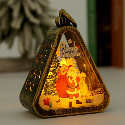 Bronze color Santa Claus Charming Christmas Scene Mini Lanterns (Set of 3) - Battery Operated LED Lights for a Cozy Holiday Glow - Mekamart Australia