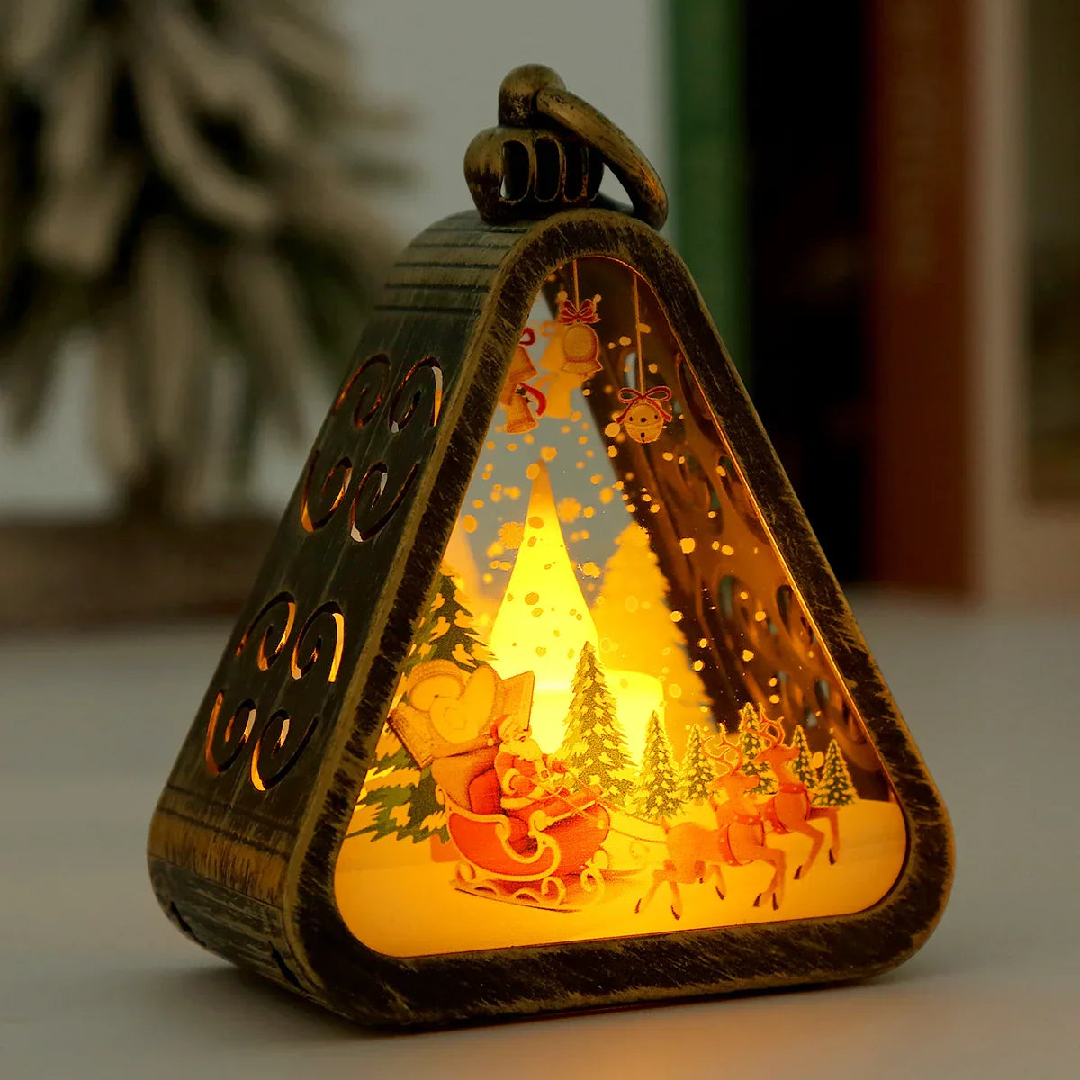 Bronze color Elk Charming Christmas Scene Mini Lanterns (Set of 3) - Battery Operated LED Lights for a Cozy Holiday Glow - Mekamart Australia