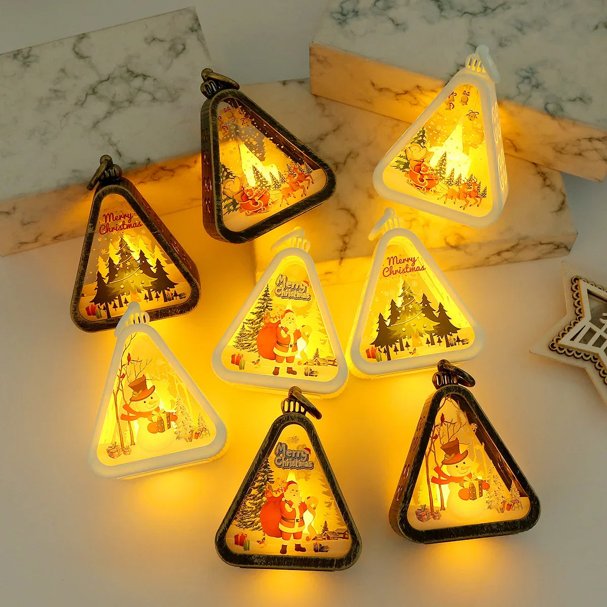 Bronze color Elk Charming Christmas Scene Mini Lanterns (Set of 3) - Battery Operated LED Lights for a Cozy Holiday Glow - Mekamart Australia