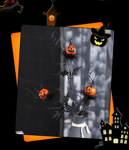 Halloween Black Twig & Pumpkin Stems (2-Pack) - Artificial Floral Picks for Spooky Arrangements - Mekamart Australia