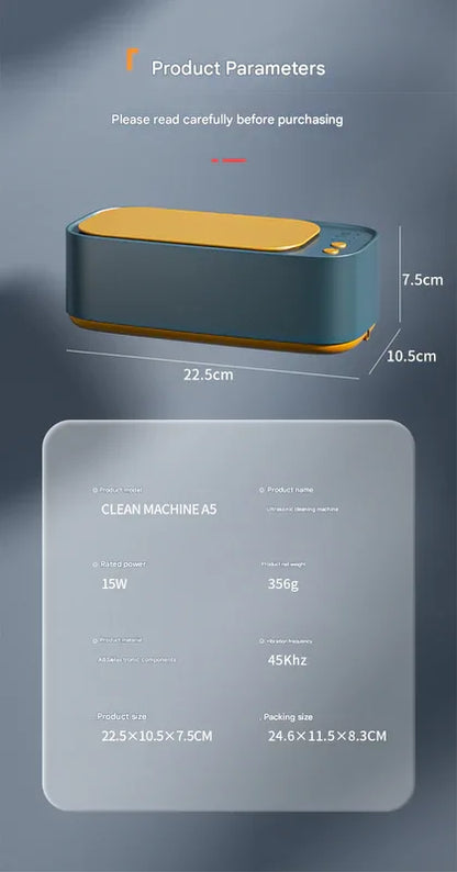 Silver Portable Ultrasonic Cleaner - 45kHz Professional High-Frequency Cleaning Machine for Jewellery, Glasses, Watches, and Makeup Brushes - Mekamart Australia