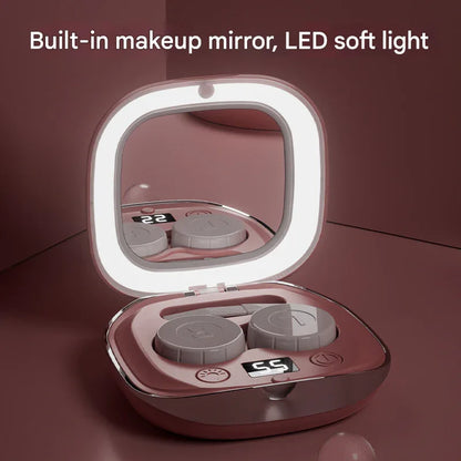 Purple Portable Ultrasonic Contact Lens Cleaner - Automatic Electric Cleaning Case with LED Makeup Mirror, USB Rechargeable for Travel & Home - Mekamart Australia