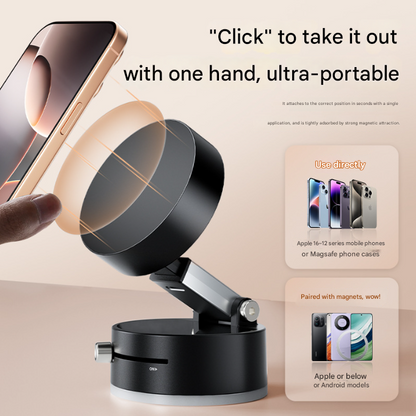 Pink Multi-Functional Vacuum Suction Cup Stand - Foldable, Extendable Kitchen Lazy Person's Dual-Sided Magnetic Phone Holder