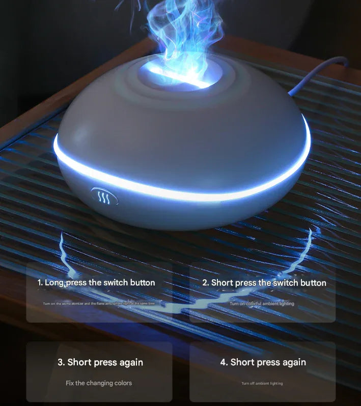 Black Mini USB Aromatherapy Diffuser with Flame Projection - Portable Humidifier for Home and Car Use - Mekamart Australia