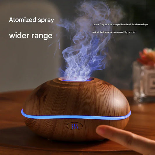 Wood grain Mini USB Aromatherapy Diffuser with Flame Projection - Portable Humidifier for Home and Car Use - Mekamart Australia