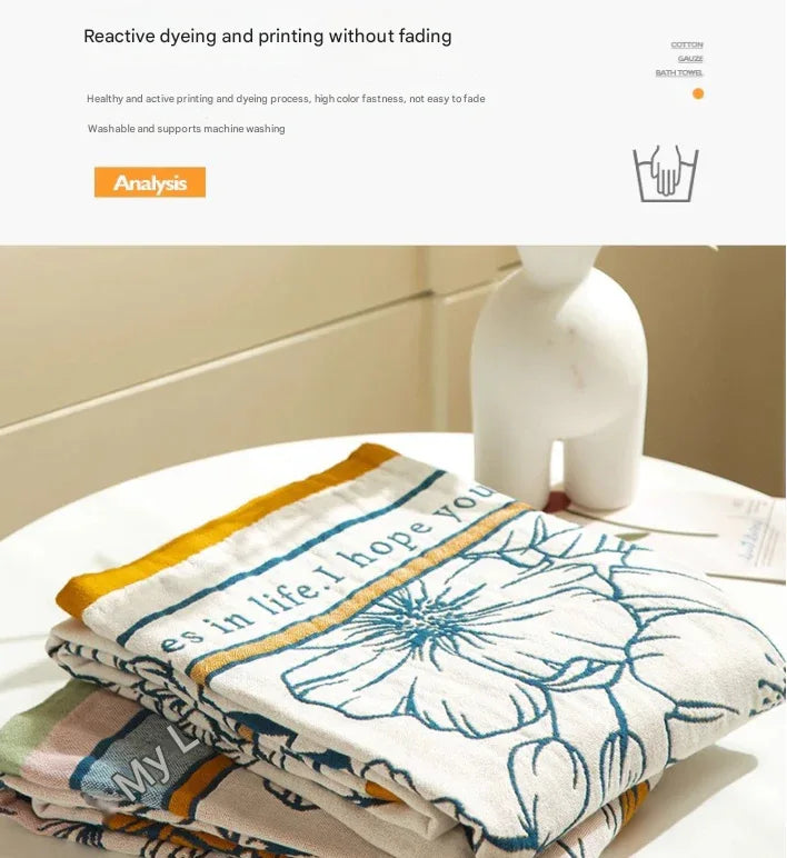 Flower Fairy 40S Pure Cotton Gauze Bath Towel - Extra Large, Thick, Soft, and Highly Absorbent for Adults - Mekamart Australia