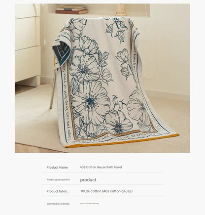 Flower Fairy 40S Pure Cotton Gauze Bath Towel - Extra Large, Thick, Soft, and Highly Absorbent for Adults - Mekamart Australia