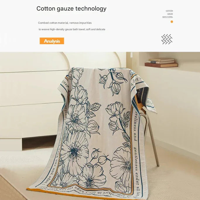 Flower Fairy Powder 40S Pure Cotton Gauze Bath Towel - Extra Large, Thick, Soft, and Highly Absorbent for Adults - Mekamart Australia