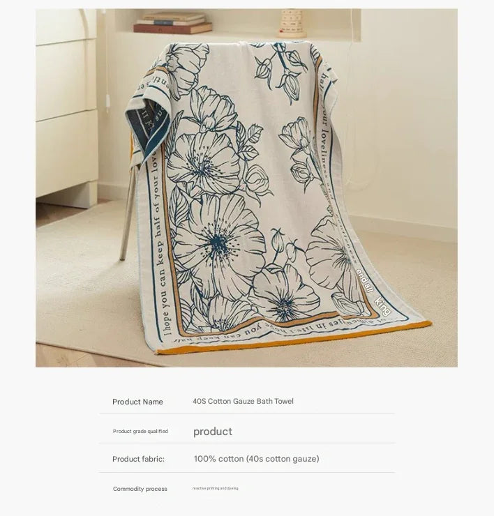 The Story of Broken Flowers 40S Pure Cotton Gauze Bath Towel - Extra Large, Thick, Soft, and Highly Absorbent for Adults - Mekamart Australia