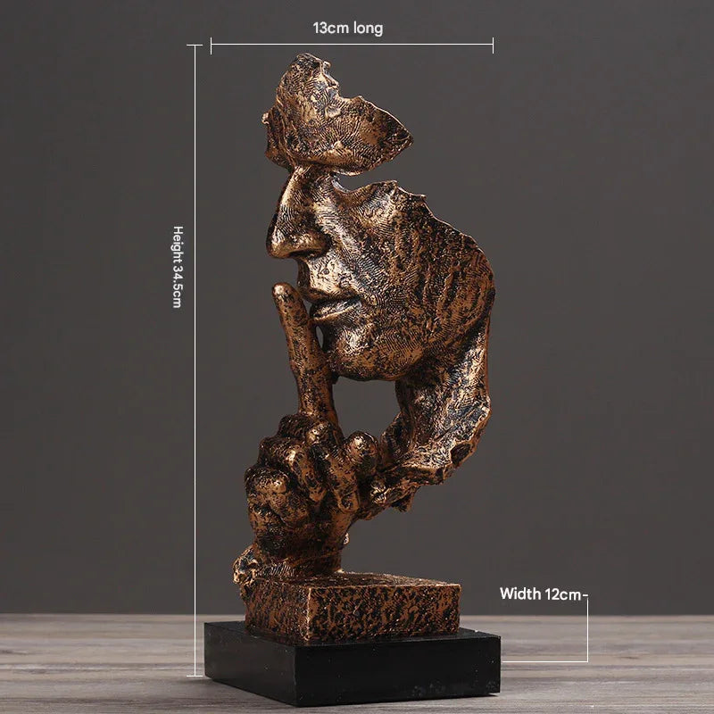 Gold Modern 'Silence is Golden' Abstract Sculpture - Nordic Resin Art Statue for Office & Living Room Decor - Mekamart Australia