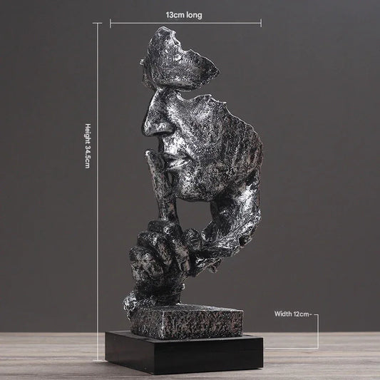 Silver Modern 'Silence is Golden' Abstract Sculpture - Nordic Resin Art Statue for Office & Living Room Decor - Mekamart Australia