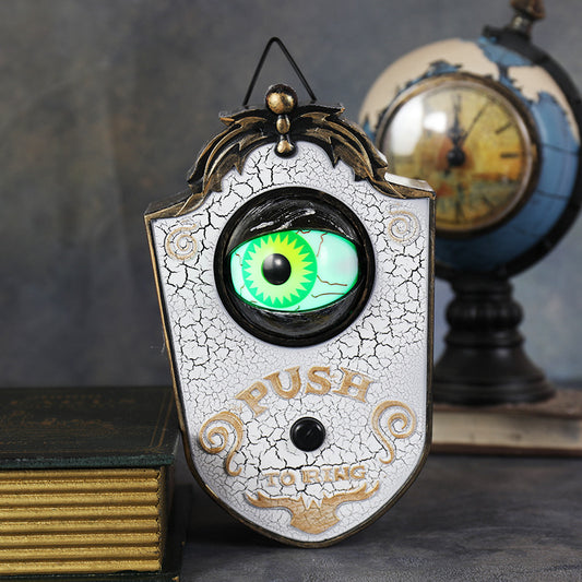 2-Piece White Halloween Animated Eyeball Doorbell - Spooky Light-Up Prop with Scary Sounds for Party & Door Decoration