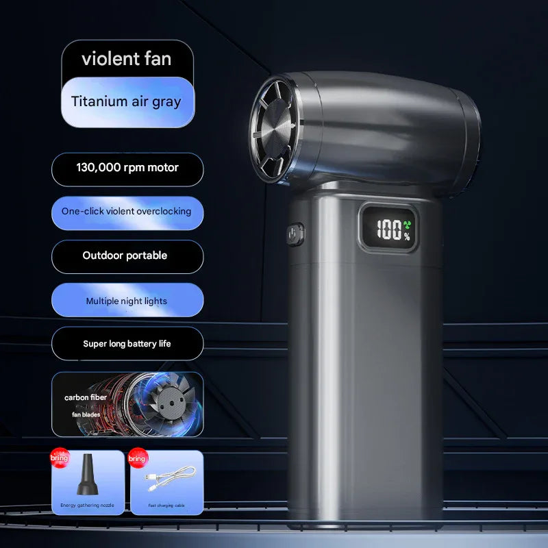 Black Portable High-Speed Turbo Fan & Air Duster - 130,000 RPM Brushless Motor, Rechargeable Blower - Mekamart Australia