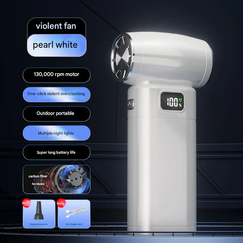 White Portable High-Speed Turbo Fan & Air Duster - 130,000 RPM Brushless Motor, Rechargeable Blower - Mekamart Australia