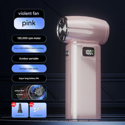 Pink Portable High-Speed Turbo Fan & Air Duster - 130,000 RPM Brushless Motor, Rechargeable Blower - Mekamart Australia