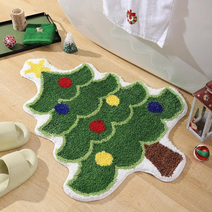 Green Christmas tree style Festive Christmas Shaped Floor Mat - Plush Non-Slip Holiday Accent Rug(Style 1) - Mekamart Australia