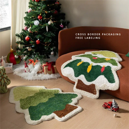 Green Christmas tree style Festive Christmas Shaped Floor Mat - Plush Non-Slip Holiday Accent Rug(Style 1) - Mekamart Australia