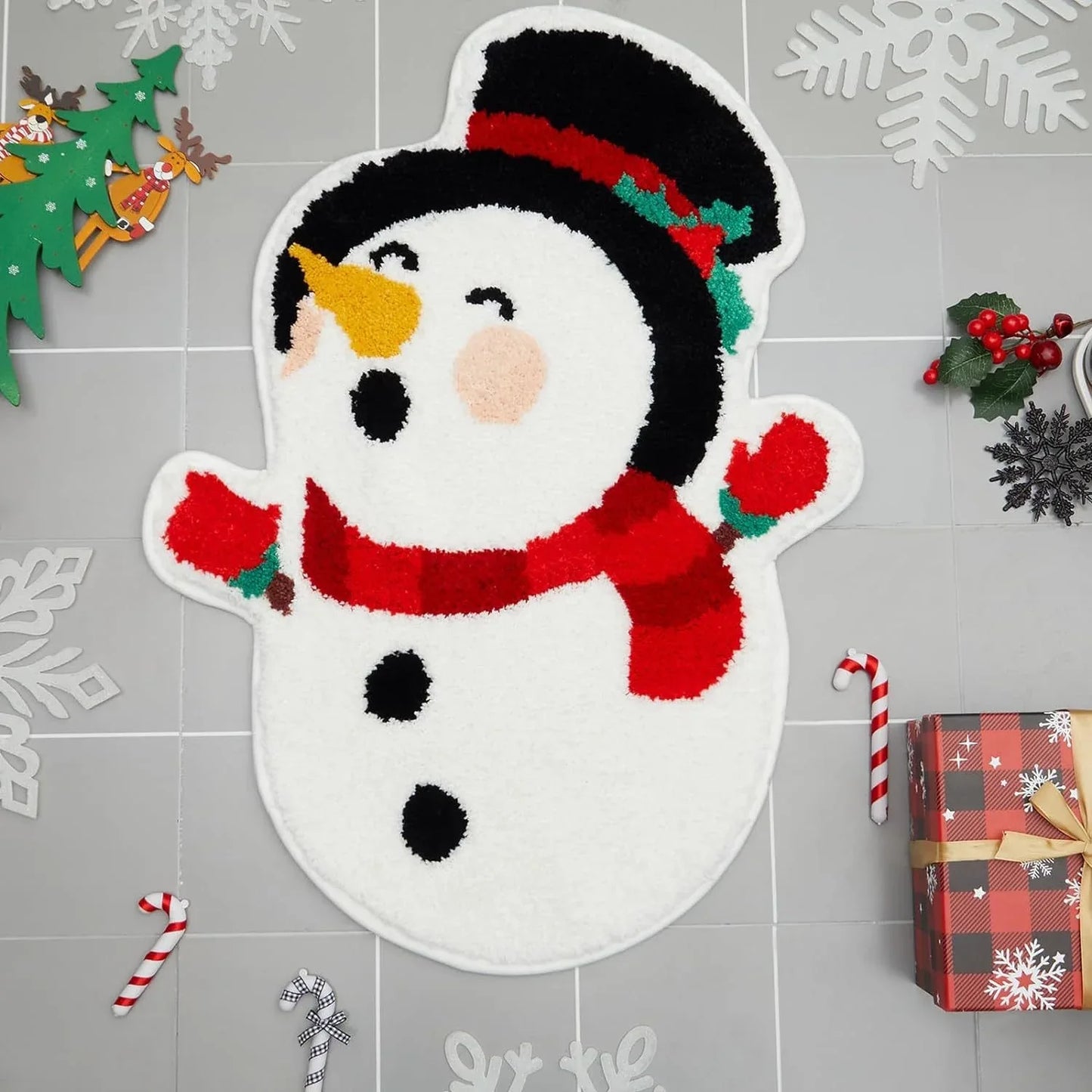 White Snowman Festive Christmas Shaped Floor Mat - Plush Non-Slip Holiday Accent Rug(Style 3) - Mekamart Australia