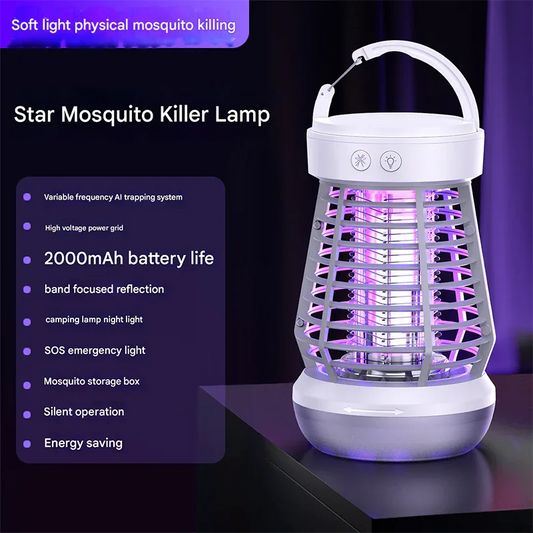 White Rechargeable 3-in-1 Bug Zapper Lantern - Portable UV Mosquito Killer with Camping Light & SOS Mode - Mekamart Australia