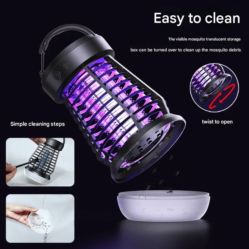 Black Rechargeable 3-in-1 Bug Zapper Lantern - Portable UV Mosquito Killer with Camping Light & SOS Mode - Mekamart Australia