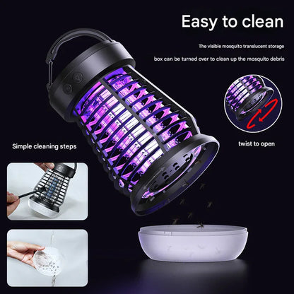 Black Rechargeable 3-in-1 Bug Zapper Lantern - Portable UV Mosquito Killer with Camping Light & SOS Mode - Mekamart Australia