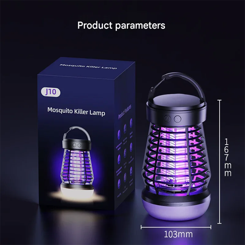 Black Rechargeable 3-in-1 Bug Zapper Lantern - Portable UV Mosquito Killer with Camping Light & SOS Mode - Mekamart Australia