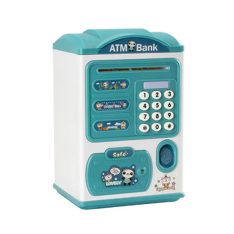 Blue panda Kids Smart ATM Piggy Bank - Automatic Bill Scroll, Password & Fingerprint Unlock with Fun Features - Mekamart Australia
