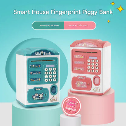 Pink rabbit Kids Smart ATM Piggy Bank - Automatic Bill Scroll, Password & Fingerprint Unlock with Fun Features - Mekamart Australia