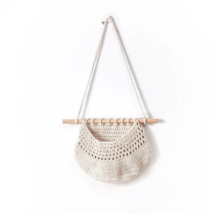 Single-layer cotton rope style Bohemian Hanging Fruit Basket – Wall-Mounted Woven Storage Net Pocket for Kitchen & Home Decor - Mekamart Australia
