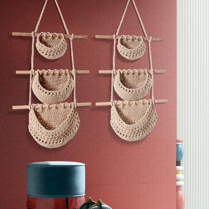 Single-layer cotton rope style Bohemian Hanging Fruit Basket – Wall-Mounted Woven Storage Net Pocket for Kitchen & Home Decor - Mekamart Australia