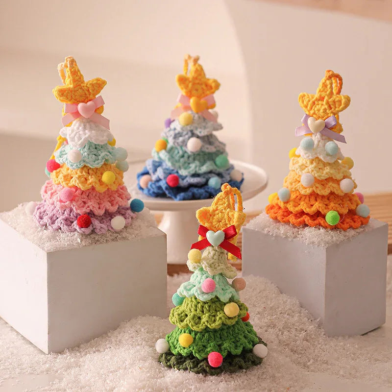 2 Pcs Handmade Crochet Christmas Tree Ornament - Plush Knitted Decoration with Bell - Ideal for Home, Car & Holiday Decor(Style B) - Mekamart Australia