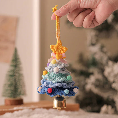 2 Pcs Handmade Crochet Christmas Tree Ornament - Plush Knitted Decoration with Bell - Ideal for Home, Car & Holiday Decor(Style F) - Mekamart Australia