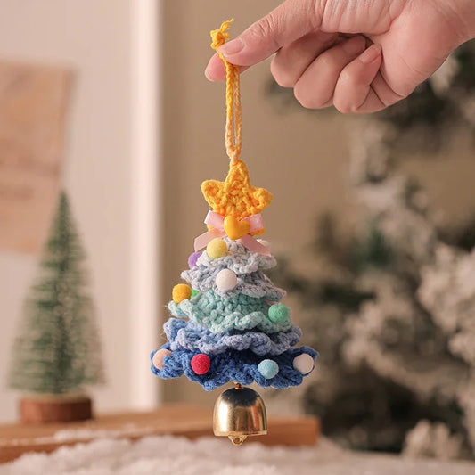 2 Pcs Handmade Crochet Christmas Tree Ornament - Plush Knitted Decoration with Bell - Ideal for Home, Car & Holiday Decor(Style F) - Mekamart Australia